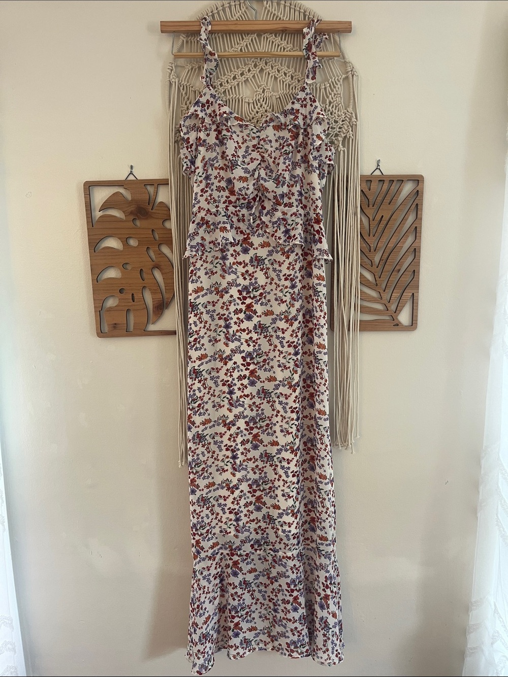 Sandy & Sid New York Floral Ruffle Spaghetti Strap Lined Maxi Dress Size Medium